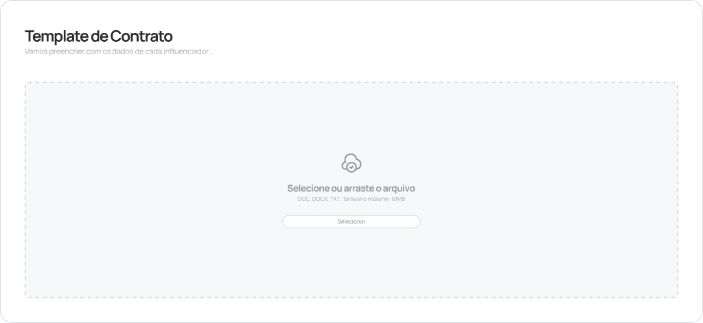 Tela de upload de template de contrato .docx na Pora